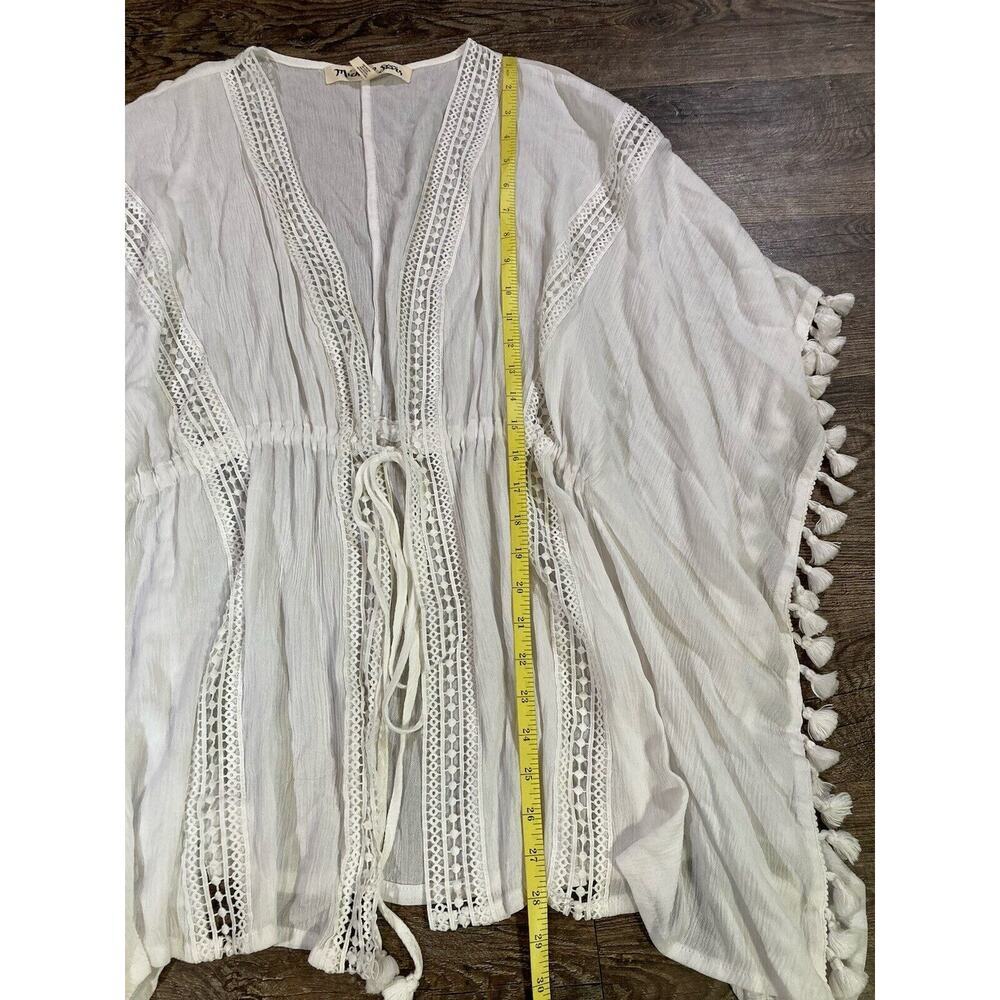 Michael Stars Womens White Honeymoon Caftan Boho Fringe Beach Cover OS - Picture 6 of 8
